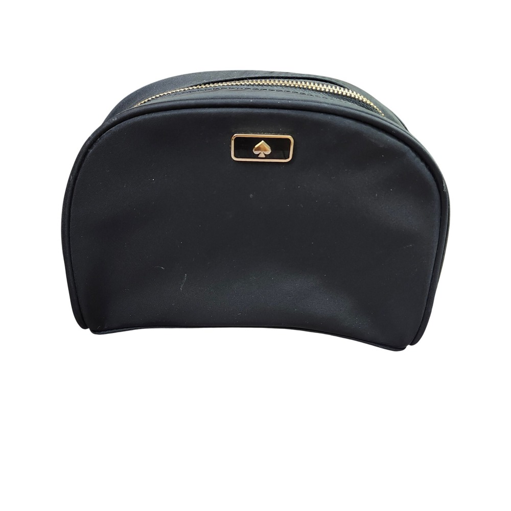 Kate Spade‎ New York Black Nylon Dome Cosmetic Pouch Makeup Bag Gold Logo